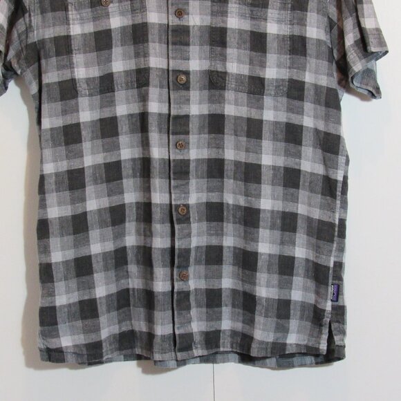 Patagonia Mens Shirt Checked Grey Plaid Button Down Organic Cotton Hemp Sz Med - Picture 4 of 8